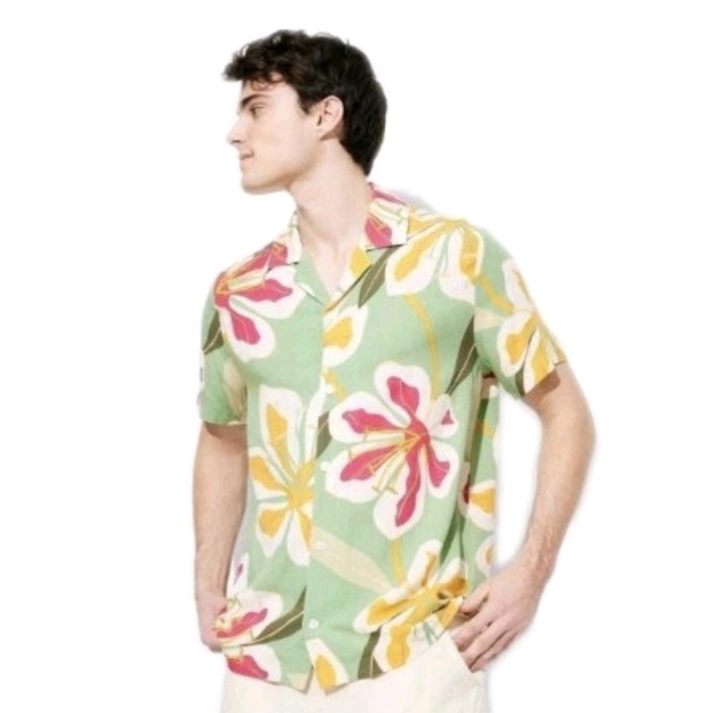 Original Use Short Sleeve Resort Button Up Shirt Men's Small Green Floral NWT